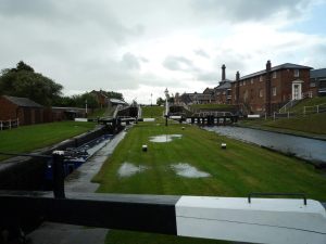 Looking back up the Ellesmere locks - you can see where the canal has flowed over the lockside